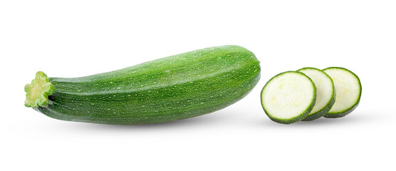 Zucchini with slice isolated on transparent png ( image from camera )