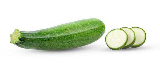 Zucchini with slice isolated on transparent png ( image from camera )