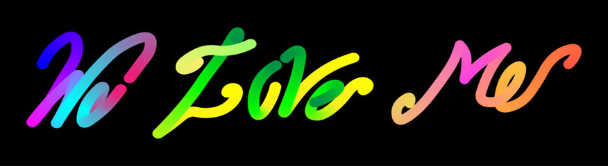 Vibrant rainbow-colored text art with a handwritten message of unrequited love on a solid black background