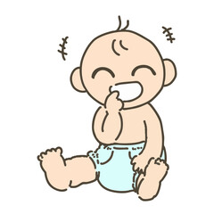 おむつを履いた笑顔の赤ちゃんの手描きイラスト素材
