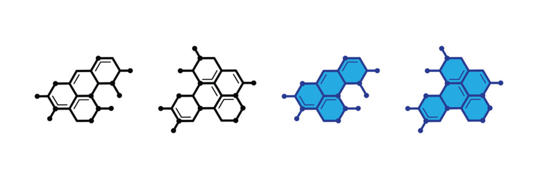 Chemical structure of polycyclic aromatic hydrocarbons, including benzene rings and carbon atoms, isolated on white background
