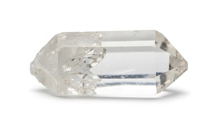 Clear Quartz Crystal Point with Natural Inclusions and Rough Base Isolated on White
