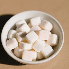4k high quality Ai generative HD art work photo realistic sweet granulated sugar cane white blocks closeup teamwork background crystal clear resin cane marshmallow fluffy eat bowl