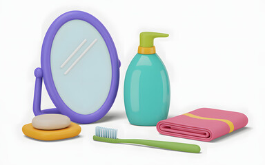 Bathroom Accessories Set Mirror Soap Dispenser Towel Toothbrush Hygiene Personal Care Cleanliness Daily Routine