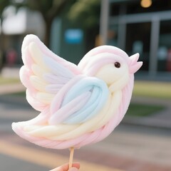 4k high quality Ai generative HD art work photo realistic sweet granulated fluffy white cloud closeup background love soft heart cane marshmallow cotton candy colorful dove bird pink swirl pigeon
