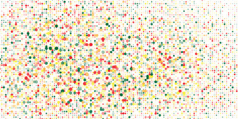 Colorful abstract vector background of overlapping dots in red, yellow, green, and beige tones, forming a lively mosaic texture on a white backdrop. Vector eps10