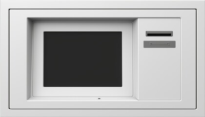 Fototapeta premium Blank White Screen On Atm Display For User Interaction With No Content Or Information Present For Use By The Customer.