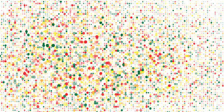 Colorful abstract vector background of overlapping dots in red, yellow, green, and beige tones, forming a lively mosaic texture on a white backdrop. Vector eps10