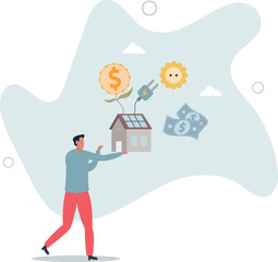 Smart home, IOT administration.savings when using solar energy. environment concept. autonomous energy.life and employment of people.