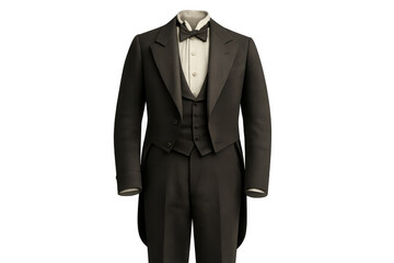 Tailcoat formal suit with vest and bow tie, representing elegance, tradition, and classic fashion, transparent background