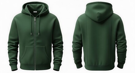 3D mockup of a forest green color of Men Zipper Hoodie