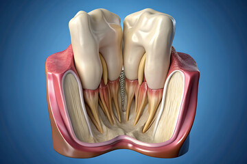 Medically accurate dental 3D illustration of teeth root anatomy in an X-ray view