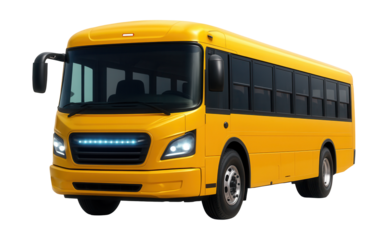 Contemporary school bus featuring a sleek design and energy-efficient LED lights.