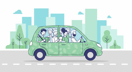 Diverse People Enjoying Car Ride Together in the City Scenery