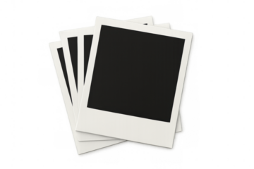 Stack of blank instant films with copy space, creating vintage memory concepts on transparent background