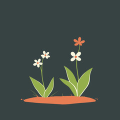 Tiny Delicate Wildflowers Blooming in the Springtime Sunlit Meadow with Green Leaves