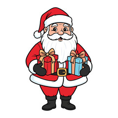 Vector art of santa claus holding christmas presents