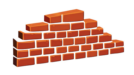 Fototapeta premium A sturdy brick wall rises steadily, showcasing a pyramid design. The warm orange-red bricks interlock perfectly, creating a beautiful and reliable structure against a white background.