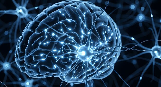 Human Brain Neuron Network, Connectivity, Intelligence, Neuroscience, Data Illustration