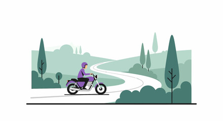 Motorcycle Rider On Scenic Road Adventure In Nature Illustration