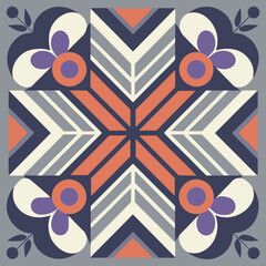 Retro Modern Floral Geometric Pattern – Colorful Symmetrical Abstract Design  
