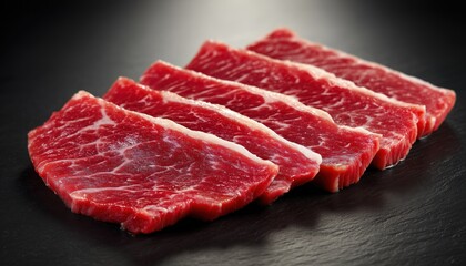 Fototapeta premium Sliced Raw Beef Perfect For Bbq Or Japanese Yakiniku - Ideal For Grilling Over Open Flame Or On A Hot Griddle.
