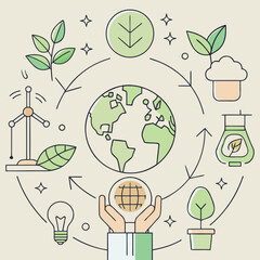 &ldquo;Earth Day Line Art Vector | Minimal Eco-Friendly Outline Illustration | Sustainability Design&rdquo;