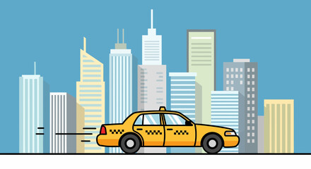 Taxi Cab Vector Illustration With Cityscape Buildings Background