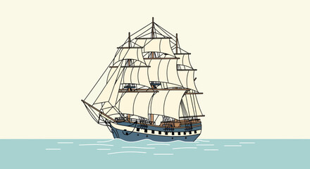 Vintage Sailing Vessel Navigating Open Water On A Calm Sunny Day