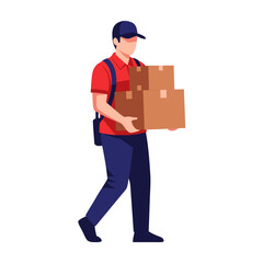 Delivery person carrying packages, conveying items, and providing service