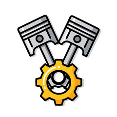 Mechanic's engine piston and gear icon representing powerful engine components and mechanical engineering concepts