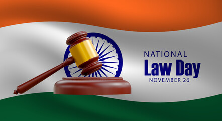 Patriotic Indian flag with gavel and Ashoka Chakra for Law Day