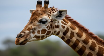 Obraz premium Close-up Portrait of a Giraffe's Head and Neck in its Natural Habitat