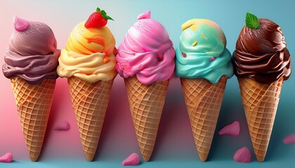 ice cream cones on isolated background generative ai