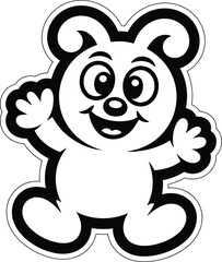 Cartoon Bear Character with Raised Arms & Smile – Black & White Vector for Kids, Coloring Books & Whimsical Mascot
