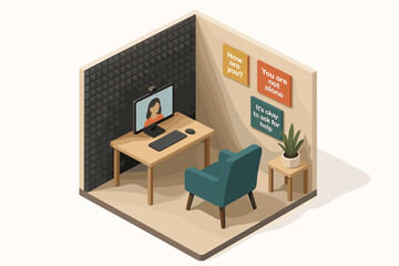 Cozy home office with green chair and motivational posters