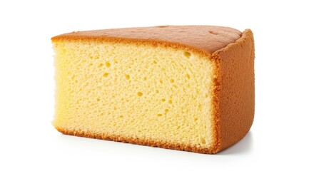 Delicious slice of sponge cake on a clean white background
