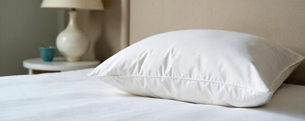 Luxurious Crisp White Cotton Pillow Perfect for a Comfortable Nights Sleep in Bedrooms, Hotels, and Homes.  Soft, Fluffy Texture, Elegant and Simple Design, Ideal for Rest and Relaxation.