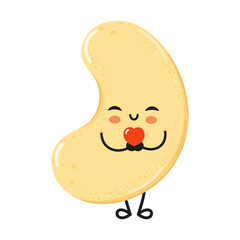 Cute cartoon cashew nut holding red heart