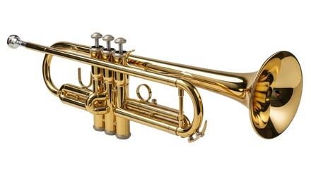 Obraz premium Shiny gold trumpet isolated on white background for music performance