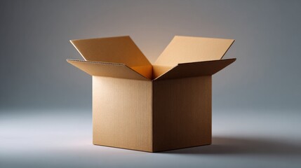 Realistic open cardboard box deep marsala color with soft lighting representing unboxing and packaging design