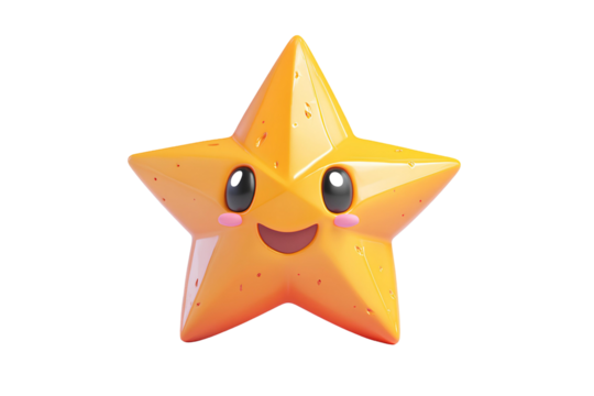 Happy star isolated on transparent background. 3D rendering