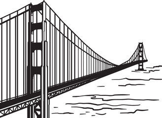 Golden Gate Bridge. Black and white graphics on a white background