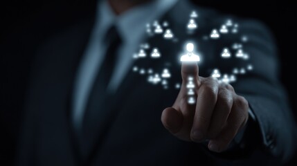 Businessman touching leadership hierarchical icons organizational structure