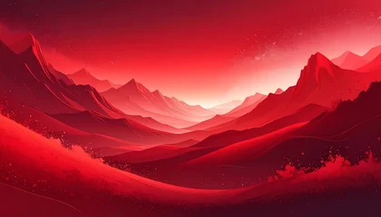 Handdoek met foto Bordeaux An artistic depiction of a vast, mountainous landscape rendered entirely in shades of red. The scene conveys a sense of desolation  © Arabella