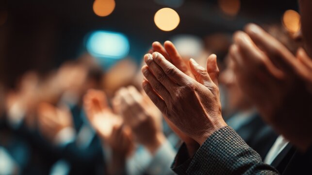 Detail hands clapping applause stage lighting celebration success recognition achievement