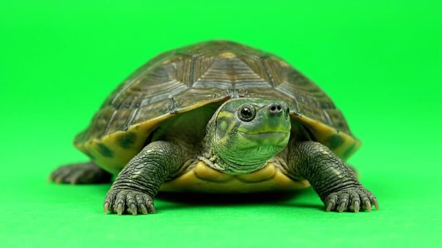 Wild turtle or tortoise on a rock or grass