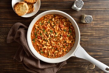 American goulash, dish with ground beef, vegetables and pasta