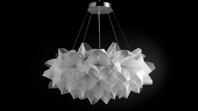Modern geometric chandelier parametric design white black background product photography