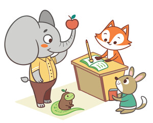 Animal friends studying together in a classroom setting